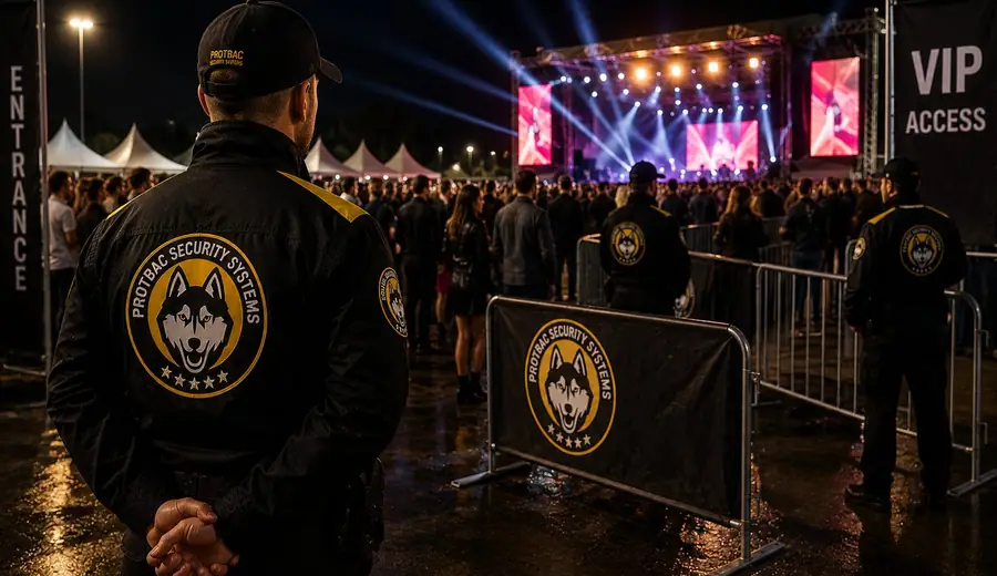 Agenți Protbac Security la filtrul de acces al unui concert